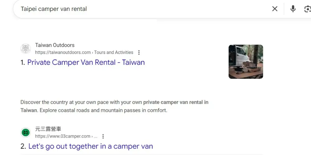 google search Taipei Camper Van Rental